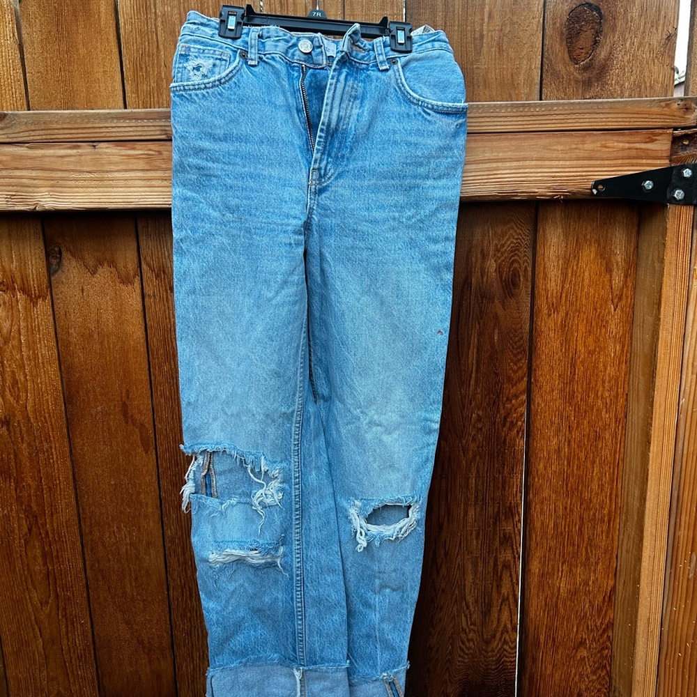Zara Light Blue Distressed Boyfriend Jeans